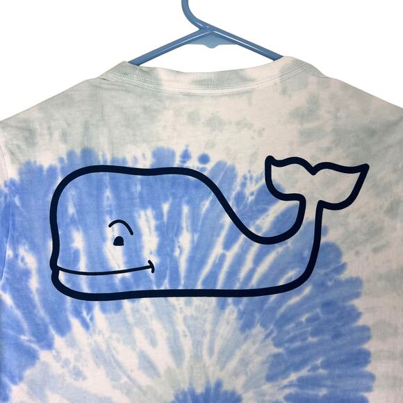 Vineyard Vines Boys L Tie Dye Whale Logo T-Shirt Blue White Graphic Tee - Picture 6 of 6